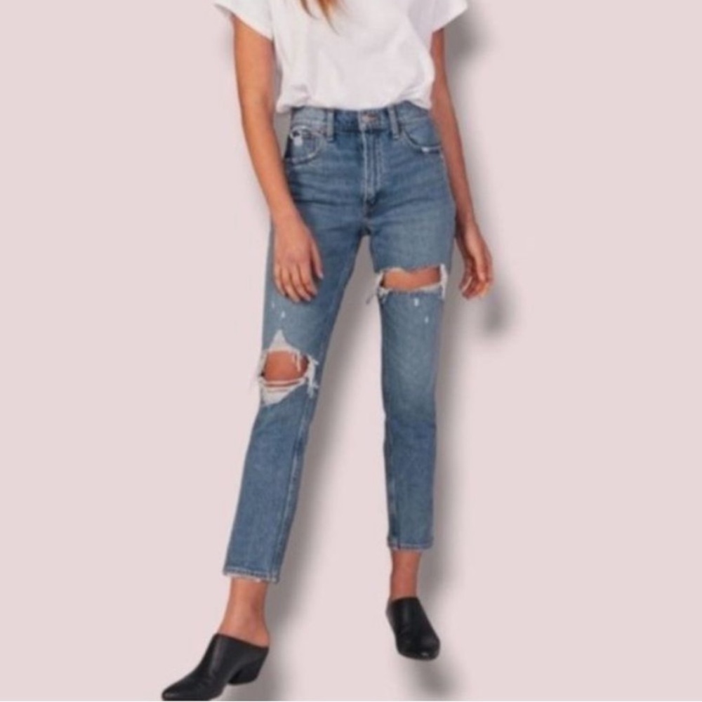 Abercrombie & Fitch High Rise Mom Jean Distressed Busted Rips Sz 28 6